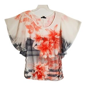 Expresso womens lg floral geometric print butterfly sleeves pullover top. 6082